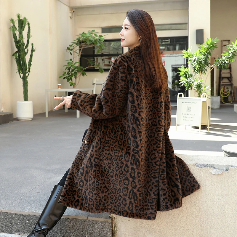 女款1米长款欧貂绒宽松立领气质纽扣过膝外套中长款女装