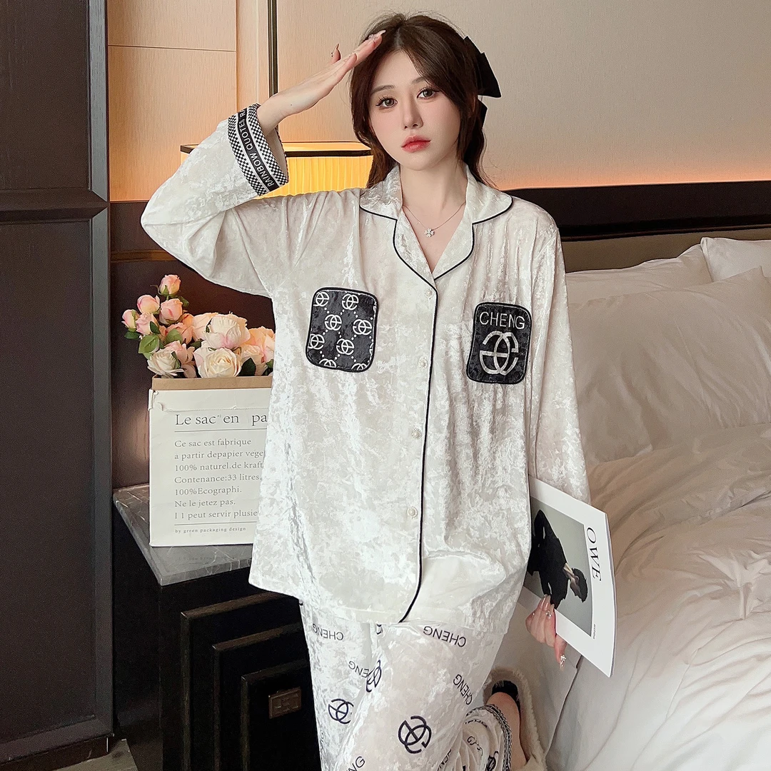 【香风世家】2023秋冬保暖新款小香风长袖金钻绒睡衣轻奢家居服套装