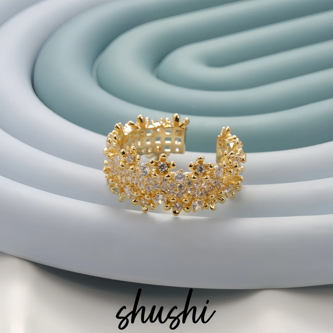 铜合金锆石戒指 轻奢时尚法式复古气质百搭小众戒指6704