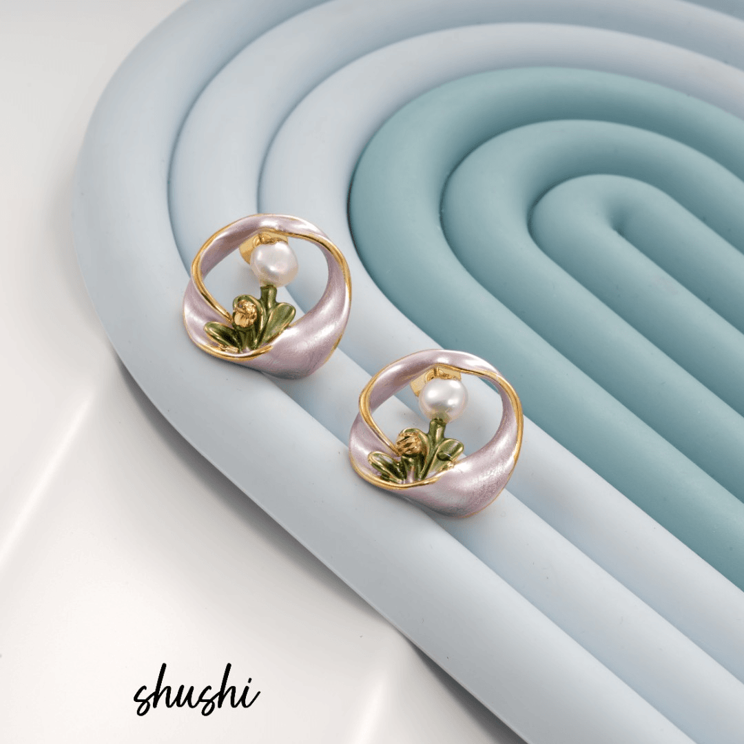 铜合金合成锆石耳饰 手工气质轻奢时尚复古法式优雅素款耳环6213