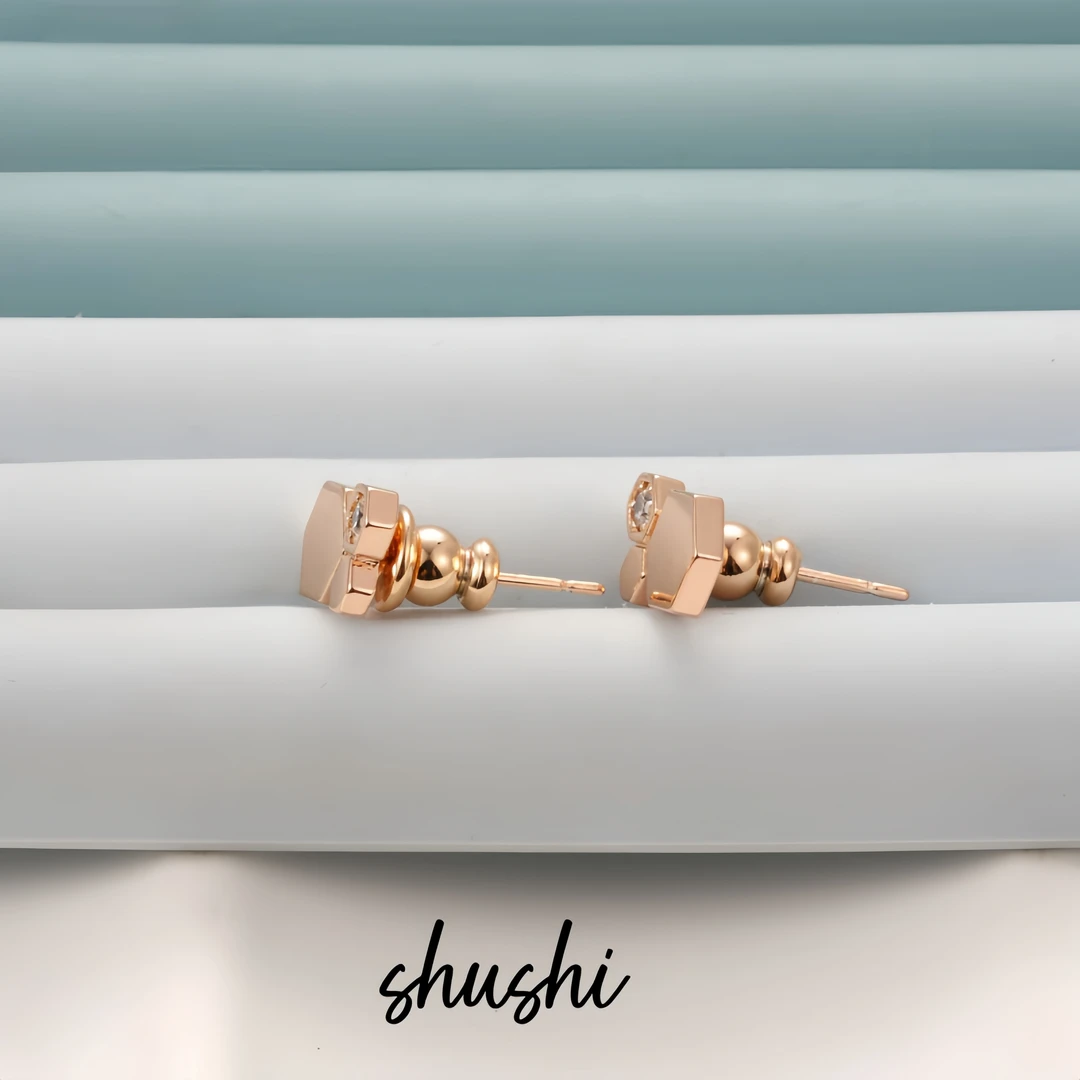 铜合金锆石耳饰 时尚百搭经典轻奢镶嵌金色耳环7110