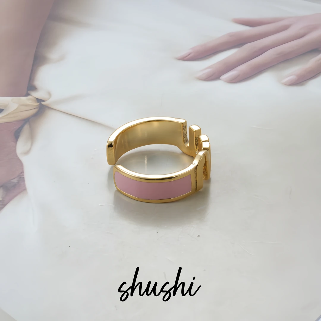 铜合金珐琅戒指 时尚经典轻奢气质百搭戒指粉8410