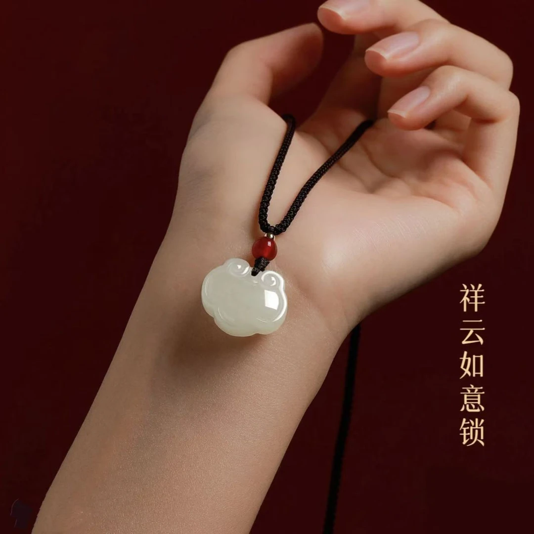 合金布艺项链 新中式禅意如意锁项链吊坠复古可调节清冷挂件