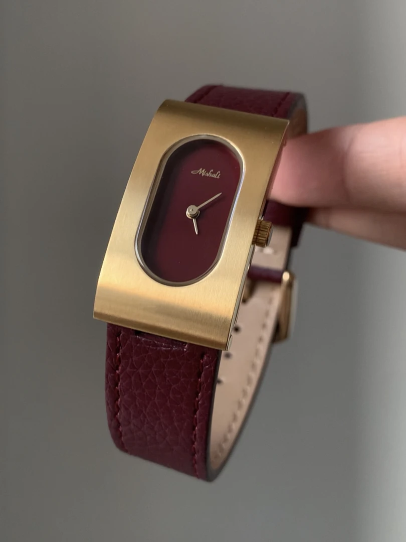 handsmood 长方形极简真皮高级感女士石英手表气质时尚女表374