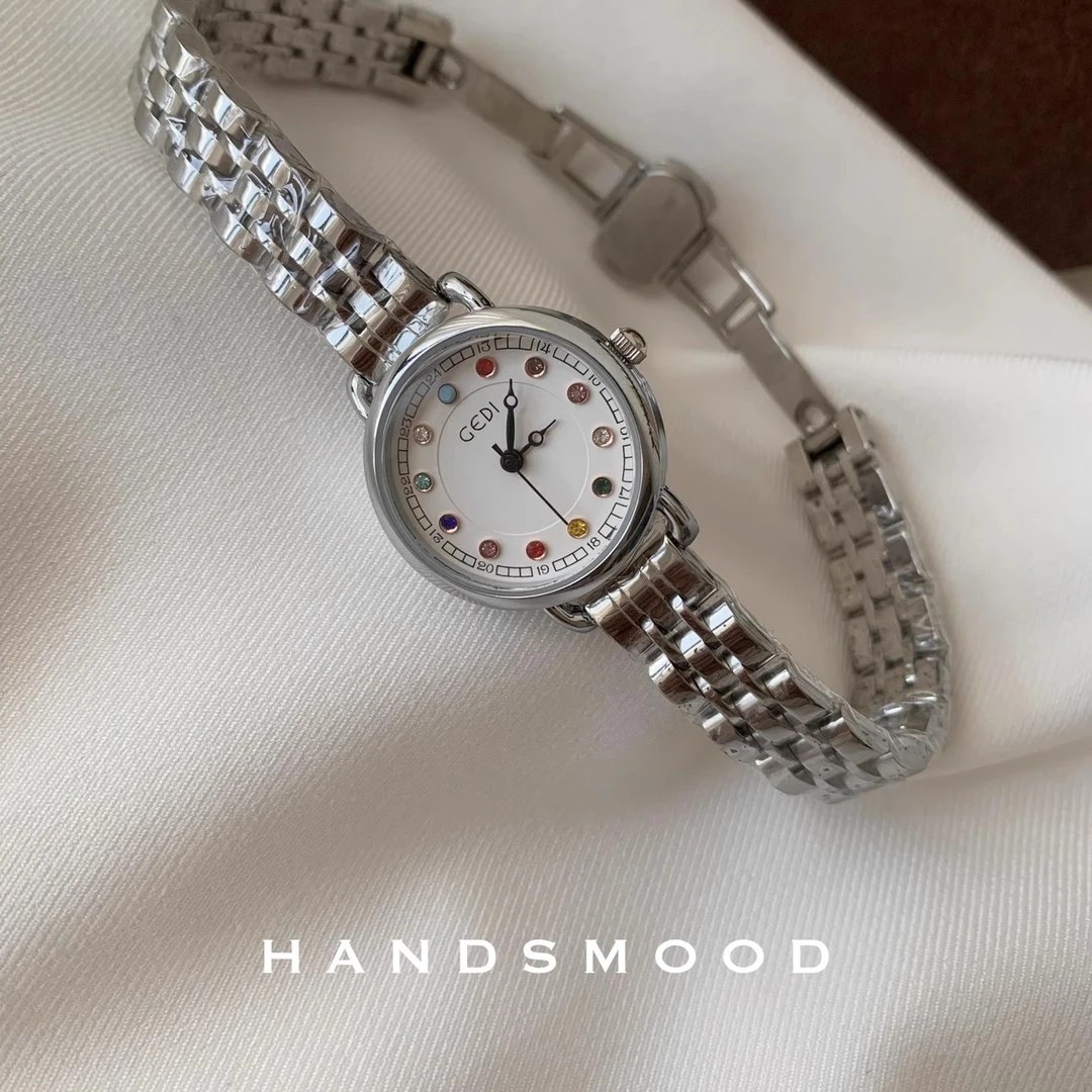 handsmood 12色彩钻刻度小众设计感精致轻奢时尚钢带链条手表