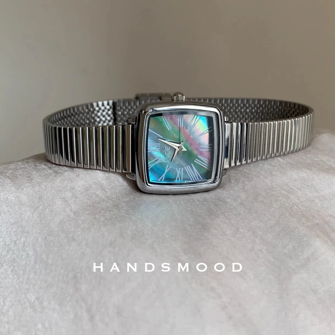 handsmood 方形蓝贝母方形银色竹节带高级感春夏ins时尚女表62