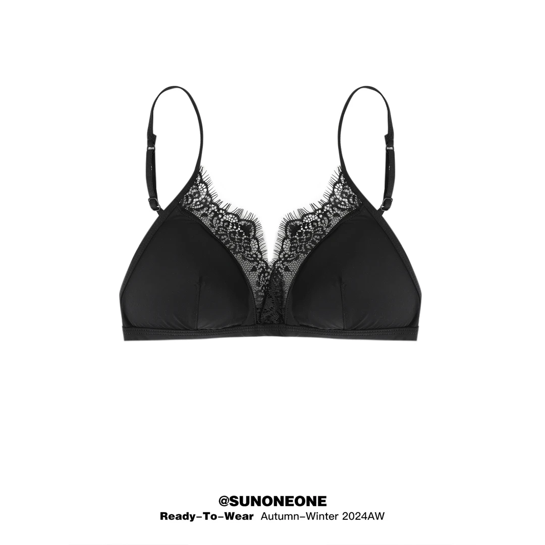 SUNONEONE 黑色蕾丝内衣女士秋冬性感舒适薄款时尚吊带D0061D