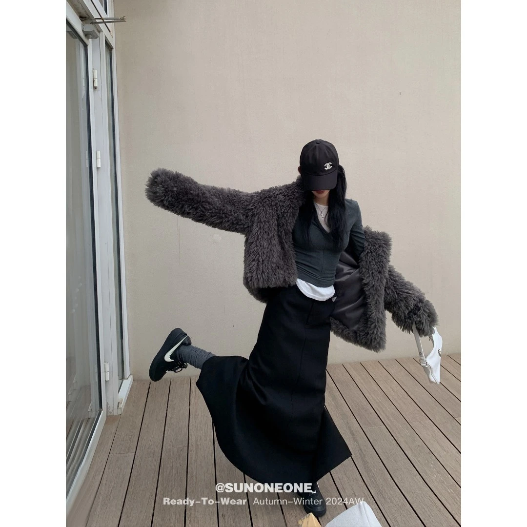 SUNONEONE 黑色西装半身裙女秋新款复古直筒低腰气质长裙H0592Q