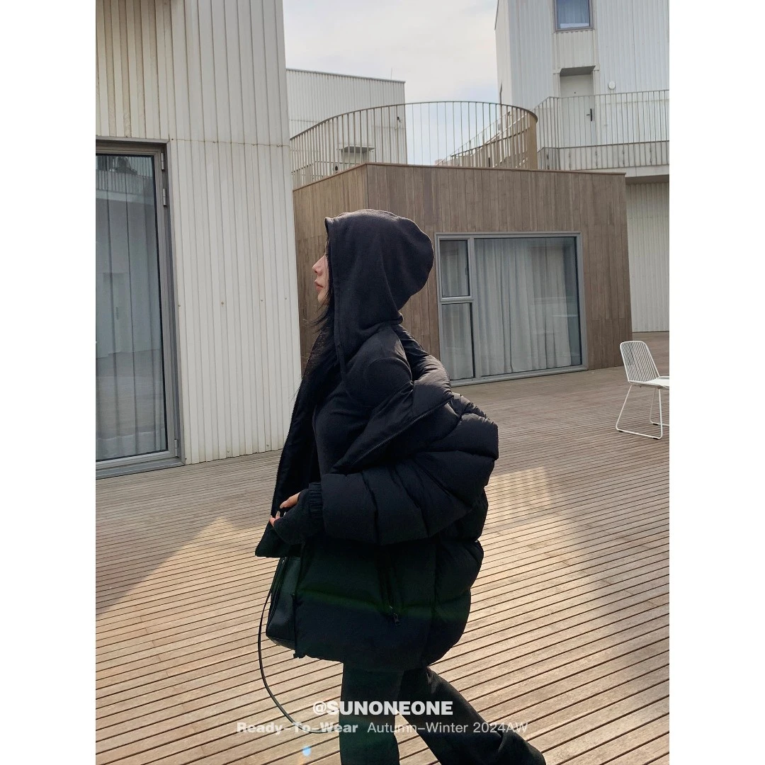 SUNONEONE 立领小个子羽绒服女冬90白鸭绒黑色面包服外套H0594W