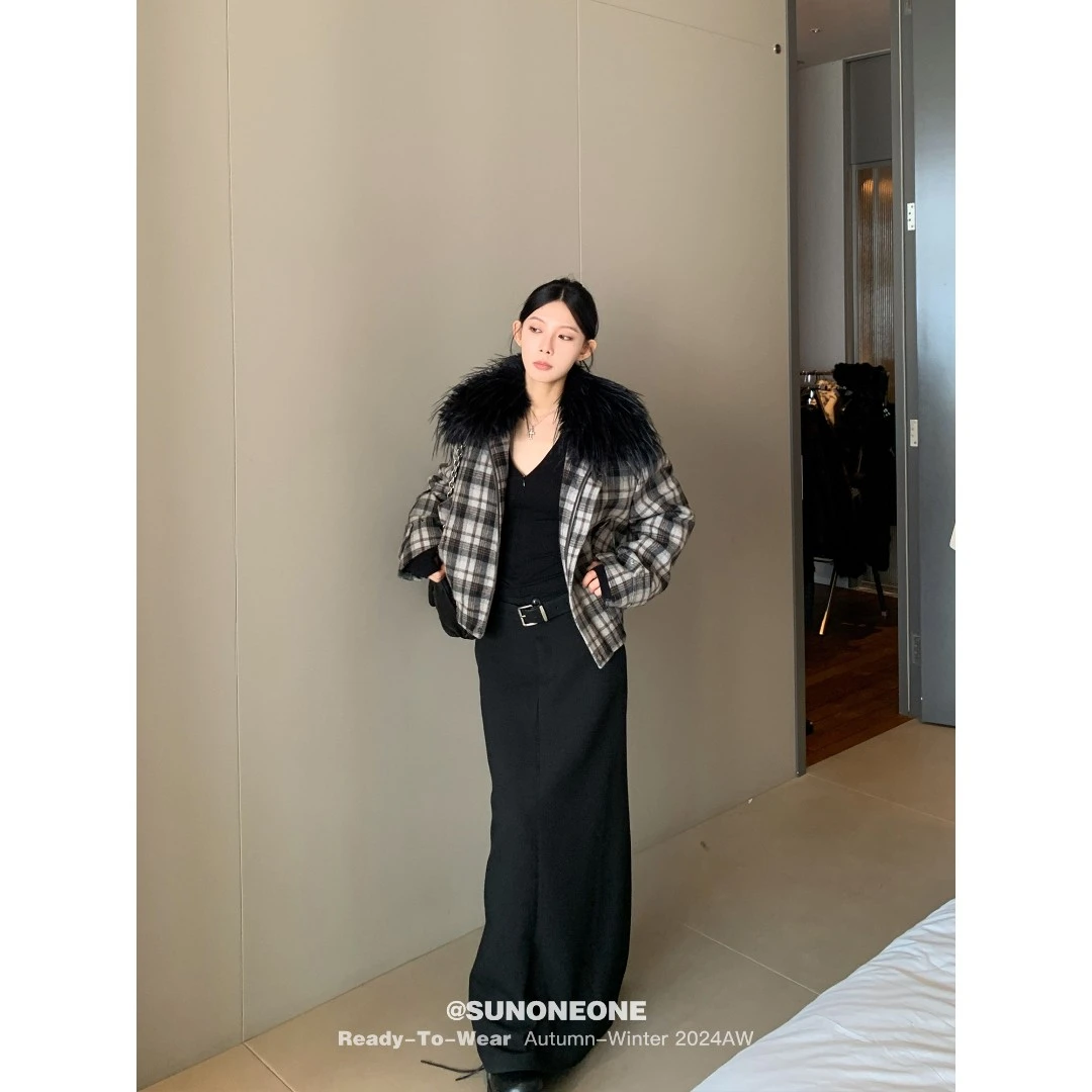 SUNONEONE 黑色西装半身裙女秋新款复古直筒低腰气质长裙H0592Q