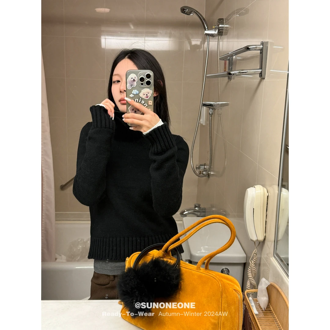 SUNONEONE 立领正肩针织衫女秋冬套头宽松慵懒小众加厚毛衣H0722M