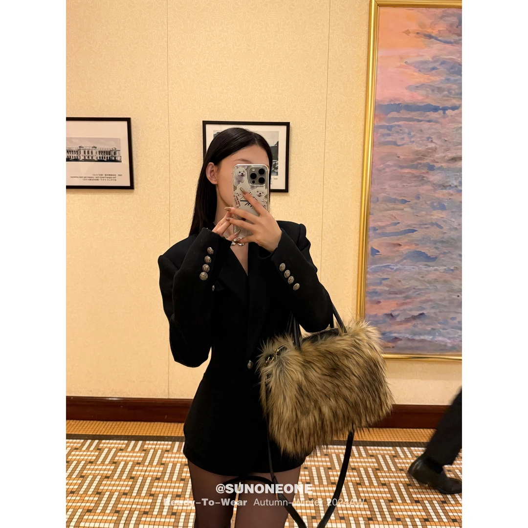 SUNONEONE 呢料西装短裤套装女秋冬法式气质名媛休闲两件套H0558A