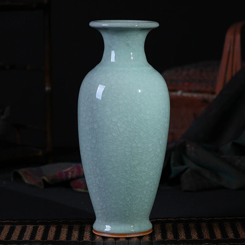 复古陶瓷冰裂纹开片富贵天青竹花插花瓶现代家居客厅装饰品摆件