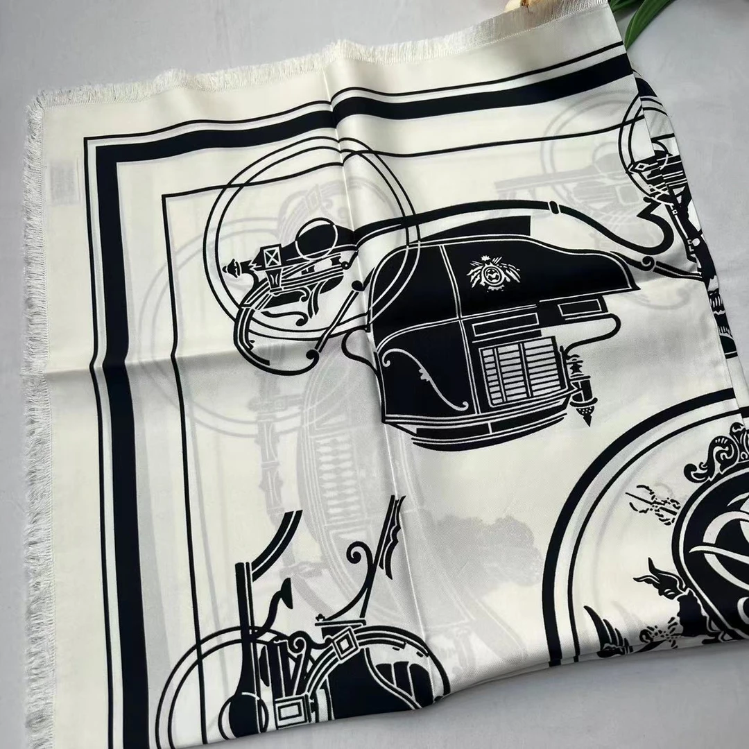 90斜纹绸拆须方巾-车若流水  85cm丝巾