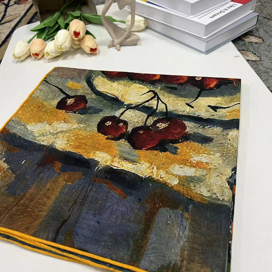 140丝绒方巾-蓝色向日 花罗135cm丝巾