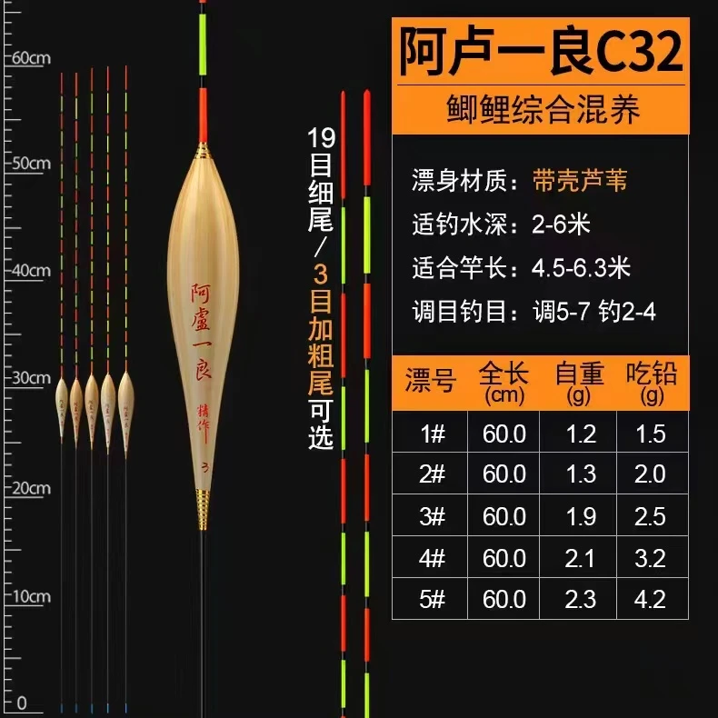 大顿口王行程接口C32带壳芦苇19目60CM黑坑水库浮漂细尾3目加粗