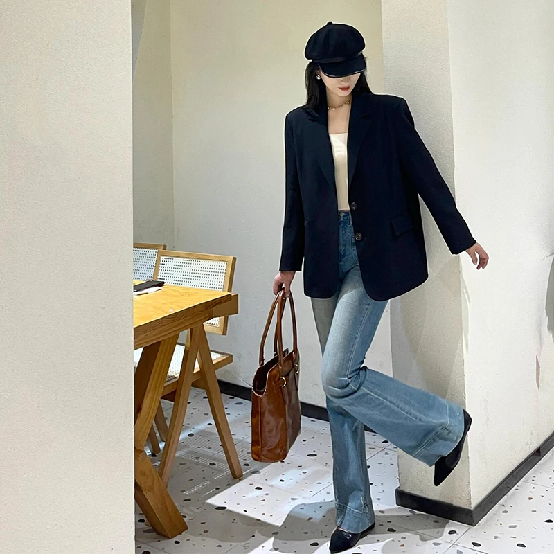 2025秋季新款复古微喇牛仔裤女弹力高腰修身显瘦百搭马蹄裤拖地子