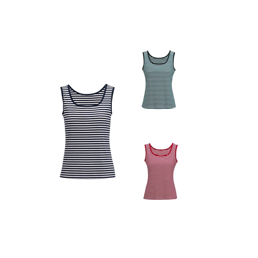 春衫【好相处】条纹女背心打底舒适百搭圆领女士简约时尚修身24F98