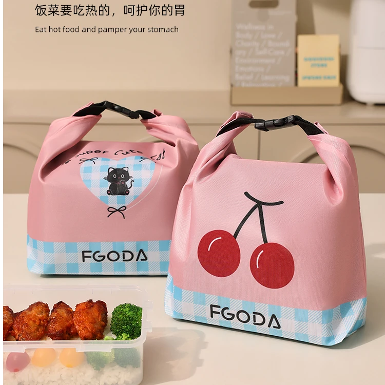 芙柯妲时尚大容量可爱卡通手拎餐包 樱桃款/猫咪款 09331