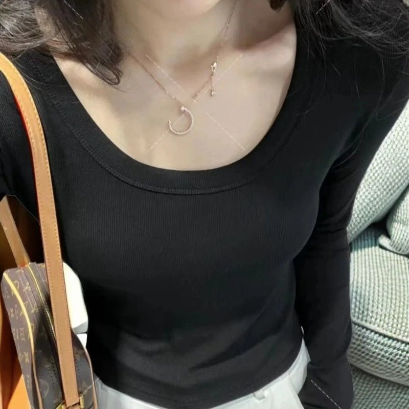 韩版纯欲秋冬打底衫长袖T恤女修身显瘦百搭上衣纯色洋气圆领内搭