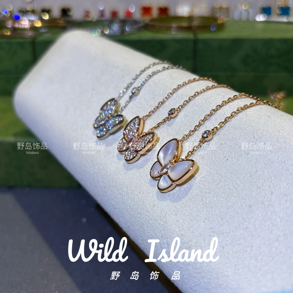 铜合金项链 蝴蝶项链白贝蝴蝶满钻蝴蝶项链轻奢气质时尚