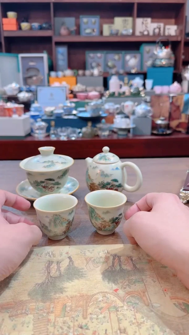 【闪购商品】知音茶具亭台楼阁一壶一盖带2杯