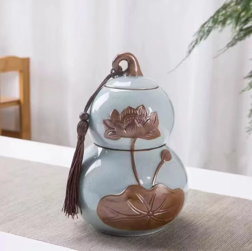 【新店专享福利】哥窑葫芦茶叶罐陶瓷密封罐茶叶罐D092