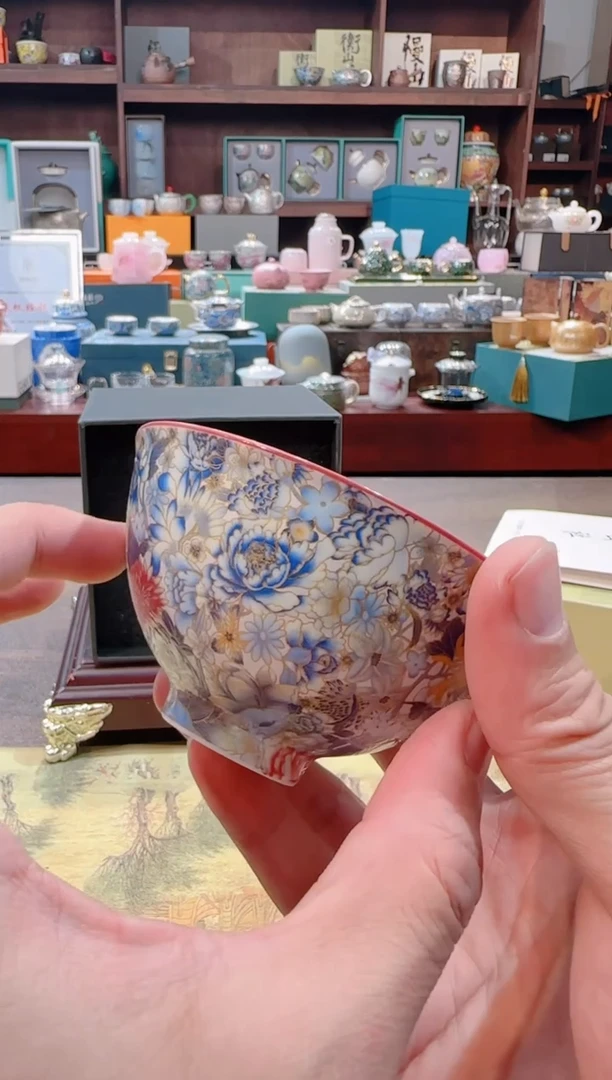 【闪购商品】知音茶具衡山社珐琅彩万花红釉主人杯G035