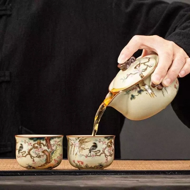 知音茶具喜上眉梢手抓壶带2杯配茶盘