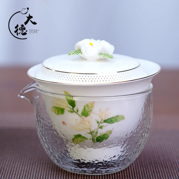 大德羊脂玉瓷泡茶手抓壶手捏花旅行一壶三杯山茶花限定旅行套C871