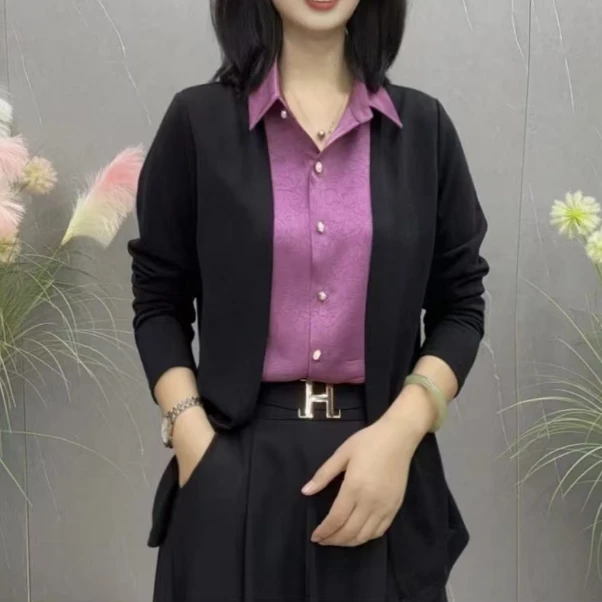 秋季新款2024年上新气质假两件衬衣时尚开衫款显瘦女士百搭衬衫