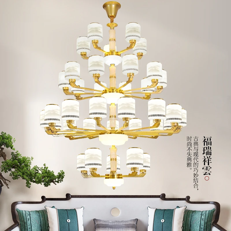 新中式全铜大吊灯复式楼专用中国风灯具设计师店铺装饰灯