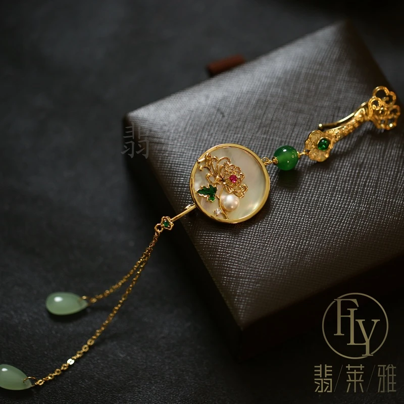 翡莱雅 铜合金合成锆石胸针 中国风古风压襟菊花挂件胸针-3938