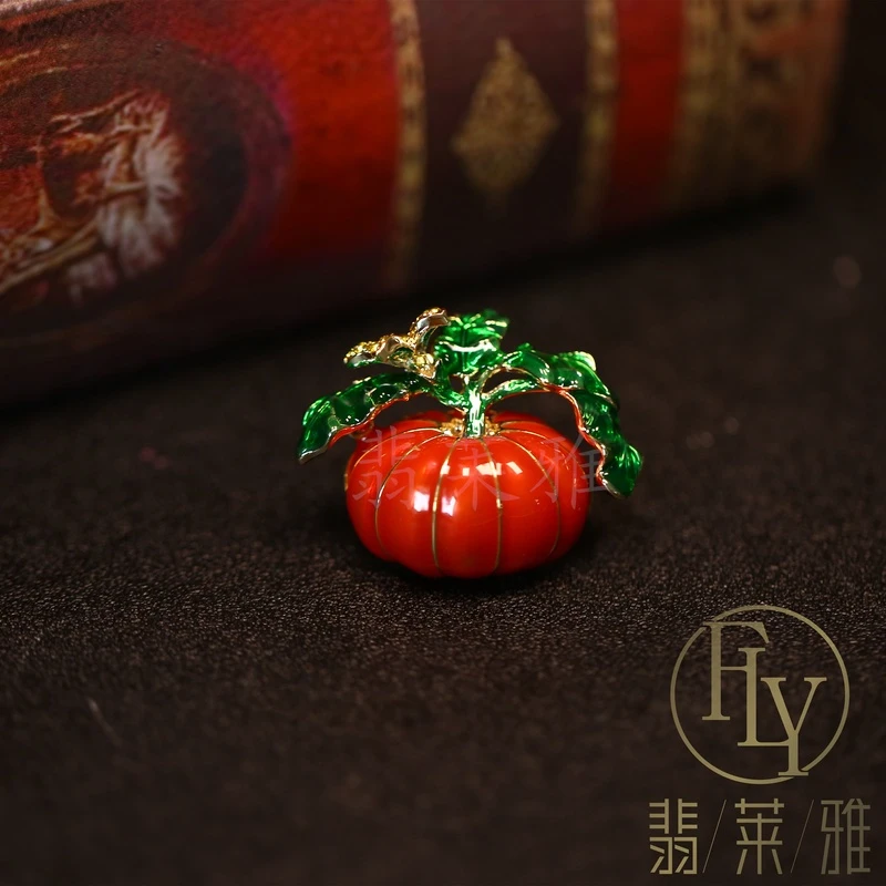 铜合金珐琅胸针 翡莱雅 创意手工精致珐琅彩万圣节南瓜胸针-2180