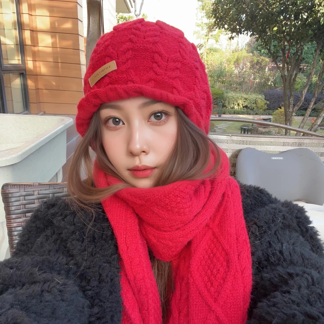 【红色帽子女款】早秋女装2024新款高颜值洋气百搭显脸小包头针织帽