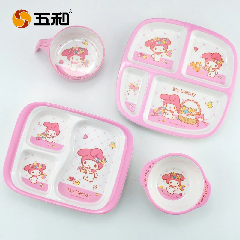 五和美乐蒂女宝宝餐盘可爱儿童分格餐盘耐摔防烫小孩吃饭盘勺女孩