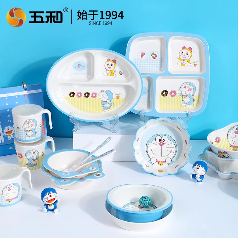 五和哆啦A梦儿童餐具家用宝宝餐盘辅食碗耐摔儿童碗小孩吃饭碗勺