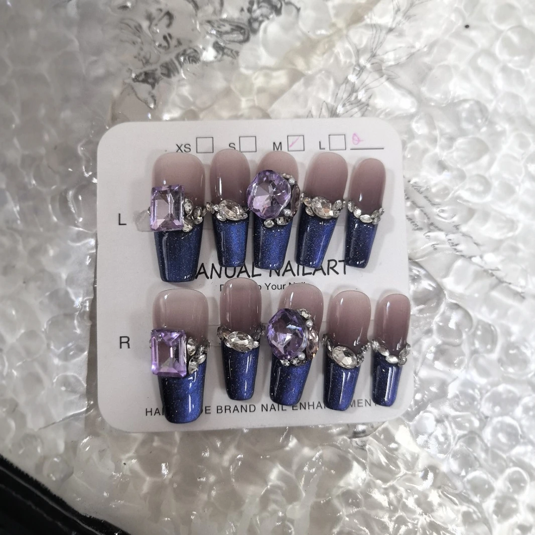 纯手工穿戴甲高级甜酷辣妹法式美甲显白甲贴片手作长款假指甲贴片