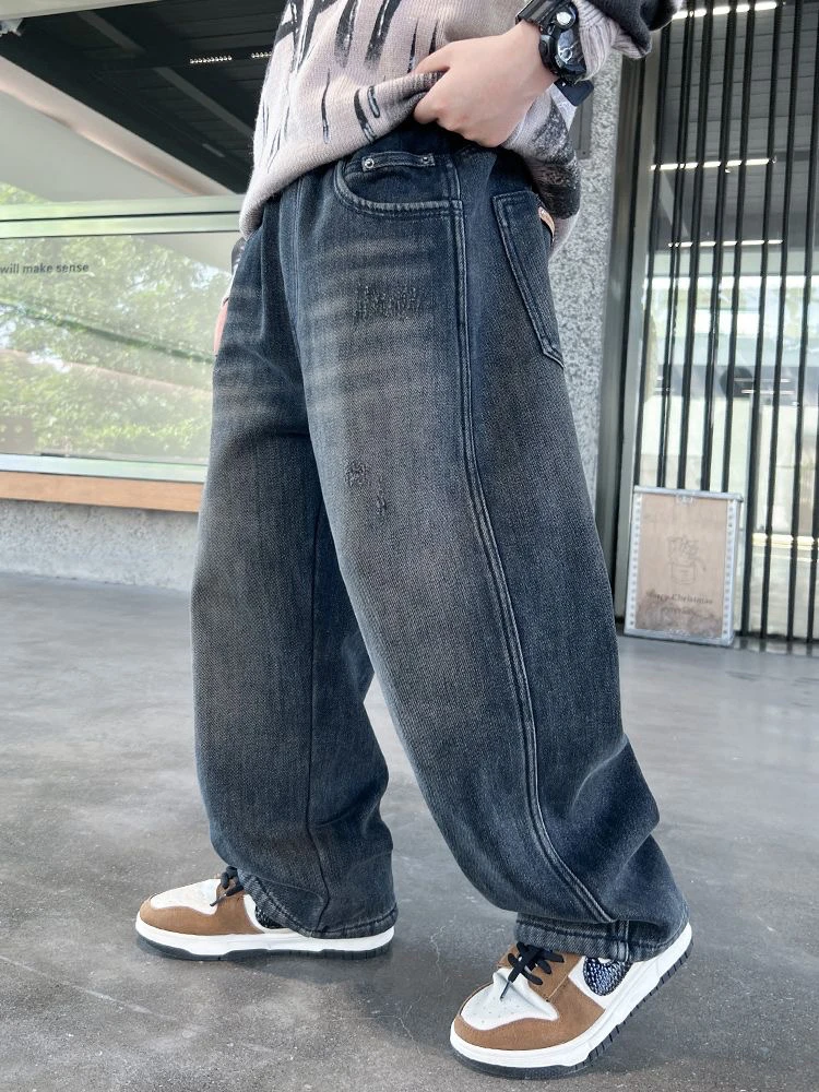 男童韩版百搭春秋款2024新款儿童中大童春秋季休闲宽松直筒牛仔裤