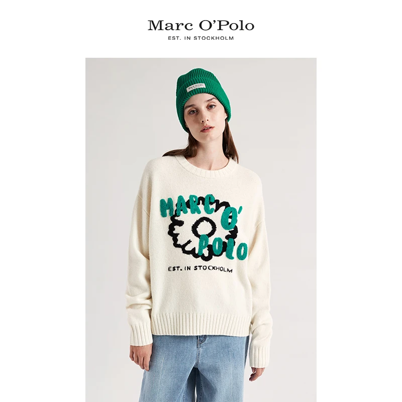 MOP2022秋季新品绵羊毛字母logo圆领套头针织衫女士259下架