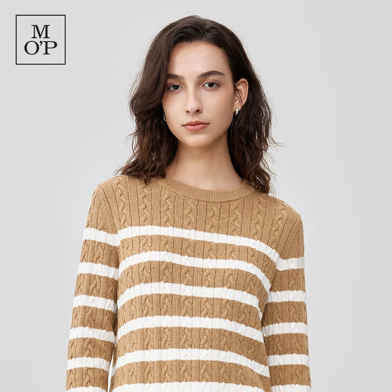 Marc O'Polo/MOP秋羊毛混纺条纹套头毛衣女高级慵懒风长袖针织衫