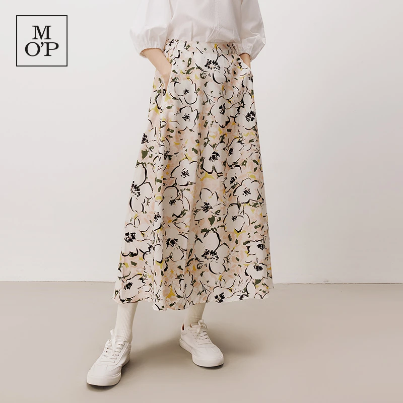 Marc O'Polo/MOP 春夏薄荷曼波系列花朵图案显瘦透气梭织半身裙子