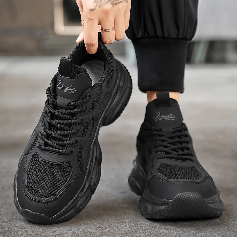 男鞋秋季新款潮牌高级感男士运动休闲鞋青少年跑步增高黑色老爹鞋