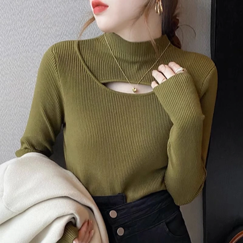 针织打底衫女春秋冬款洋气内搭半高领毛衣设计感小众心机性感上衣