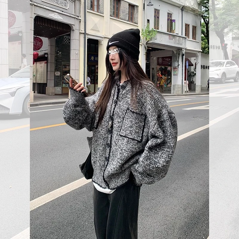 小香风韩系软糯针织衫毛衣外套开衫女2024早春秋冬新款慵懒风上衣