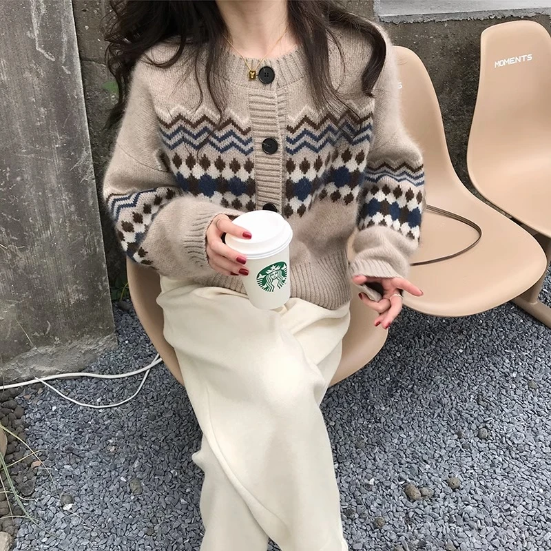 韩版慵懒风麻花圆领长袖针织衫女秋冬加厚毛衣外穿打底衫洋气上衣