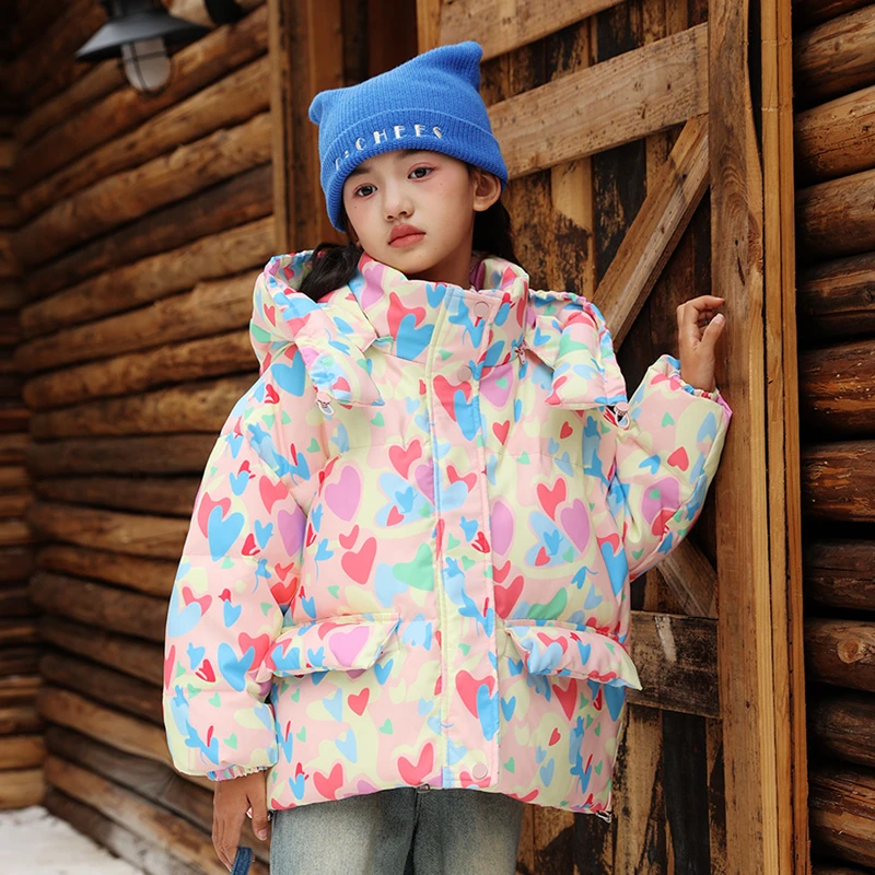 8833儿童羽绒服女童2025新款爱心可拆帽加厚大童羽绒服外套