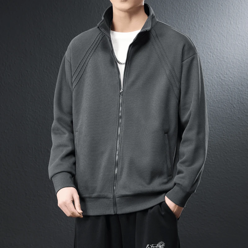2025年新款潮流开衫纹理感男士夹克春秋季立领外套休闲宽松上衣服