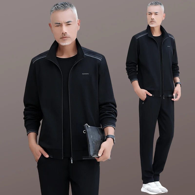 中老年运动套装男春秋季大码宽松中年男装爸爸秋装休闲运动服套装