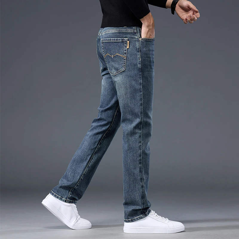 秋冬高端潮牌男士牛仔裤修身直筒韩版潮流时尚蓝灰色休闲长裤子